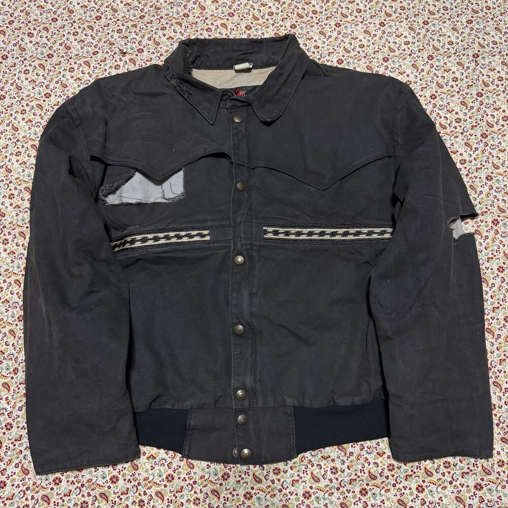 Vintage 90s Custom Rustler Household Black Aztecish Deisgn Black Work Jacket XL